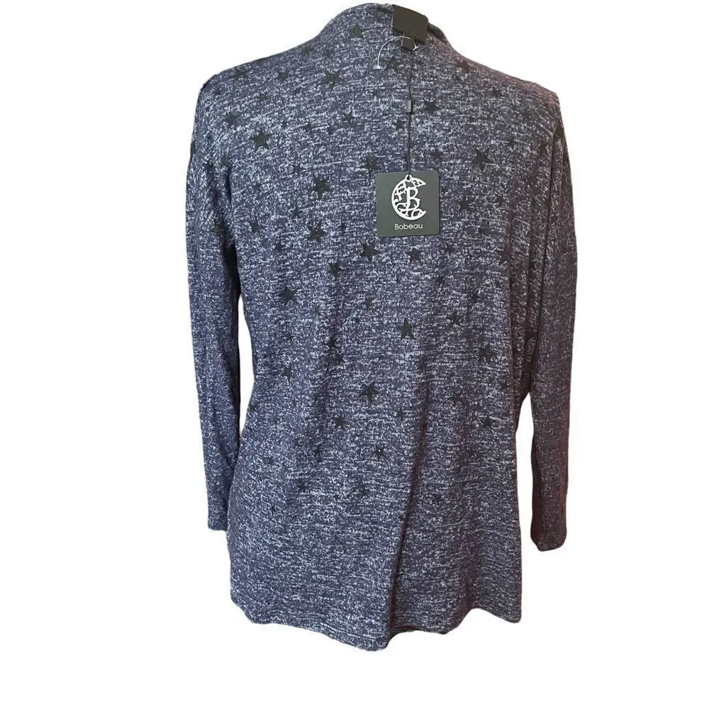 Bobeau blue star print open cardigan knit top - Picture 3 of 4